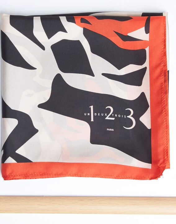 Angel orange graphic floral printed square scarf in silk | 1-2-3 Angel orange graphic floral printed square scarf in silk PhotoZ | 1-2-3