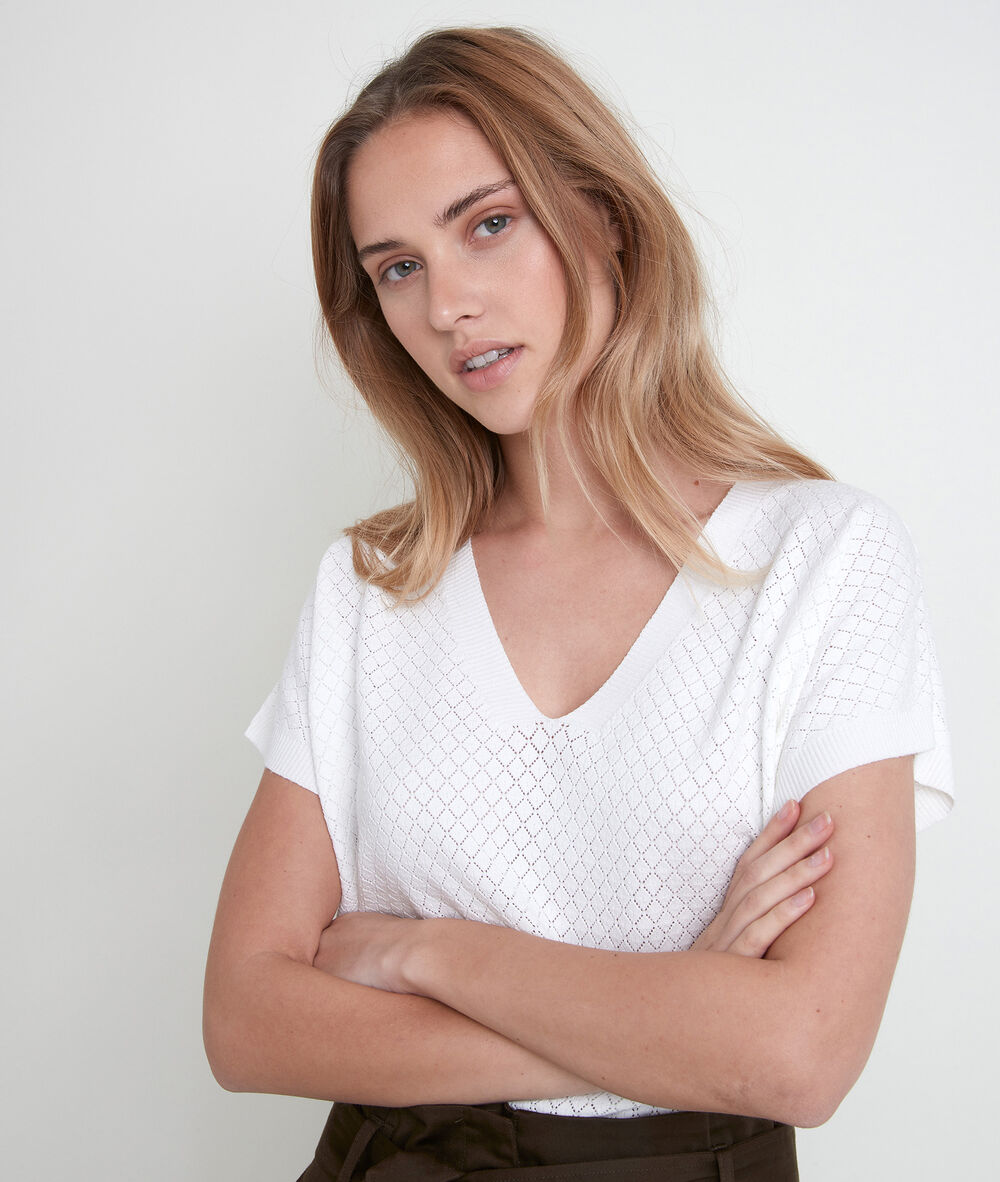 Aline ecru openwork viscose ecovero® jumper ecru.