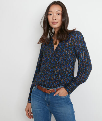 Theonie blue loose-fitting printed blouse PhotoZ | 1-2-3