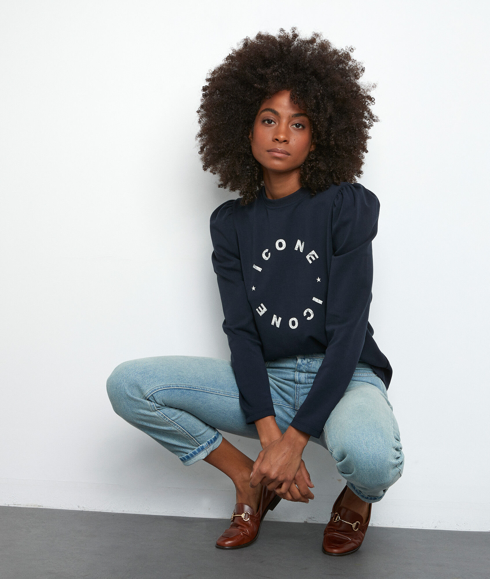 navy slogan sweatshirt