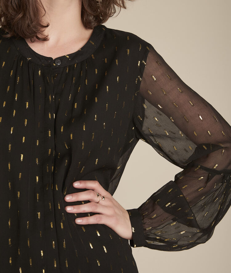Melissa black gold-tone foil printed blouse black.