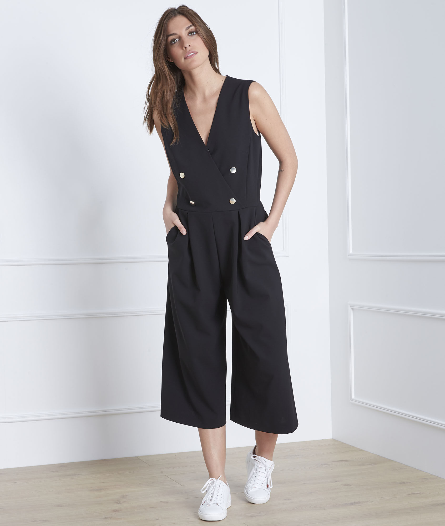 black buttoned jumpsuit