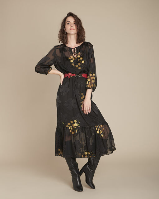 Rena long black devoré print dress (1) - Maison 123
