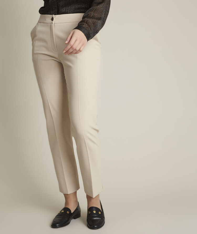 Suzanne beige microfibre trousers greige.