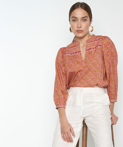 Lorenza caramel printed cotton blouse PhotoZ | 1-2-3