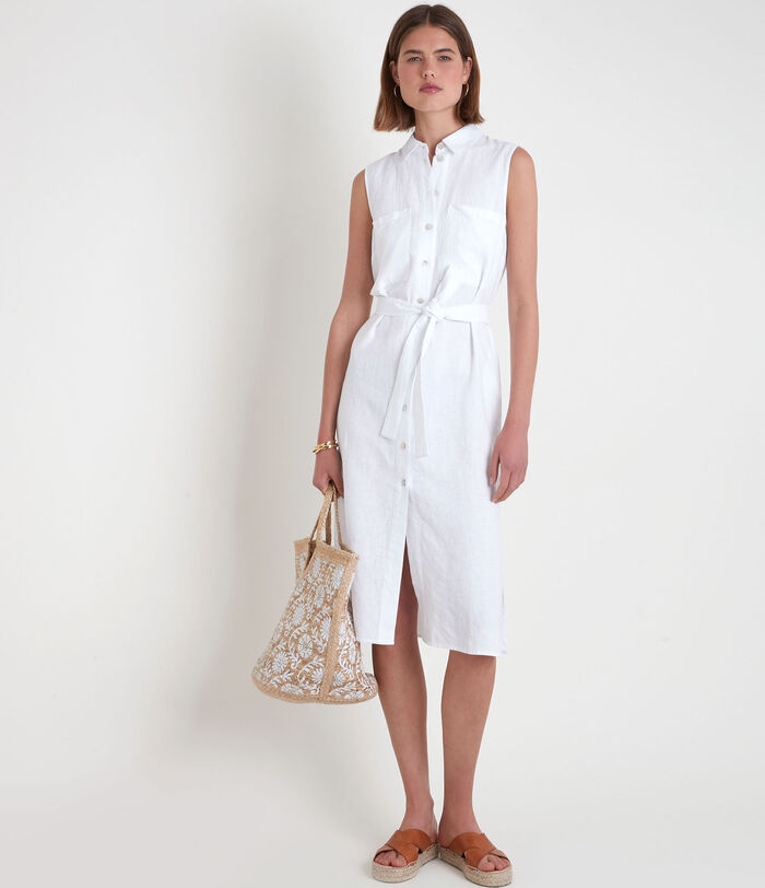 Cyrielle sleeveless shirt dress in white certified linen