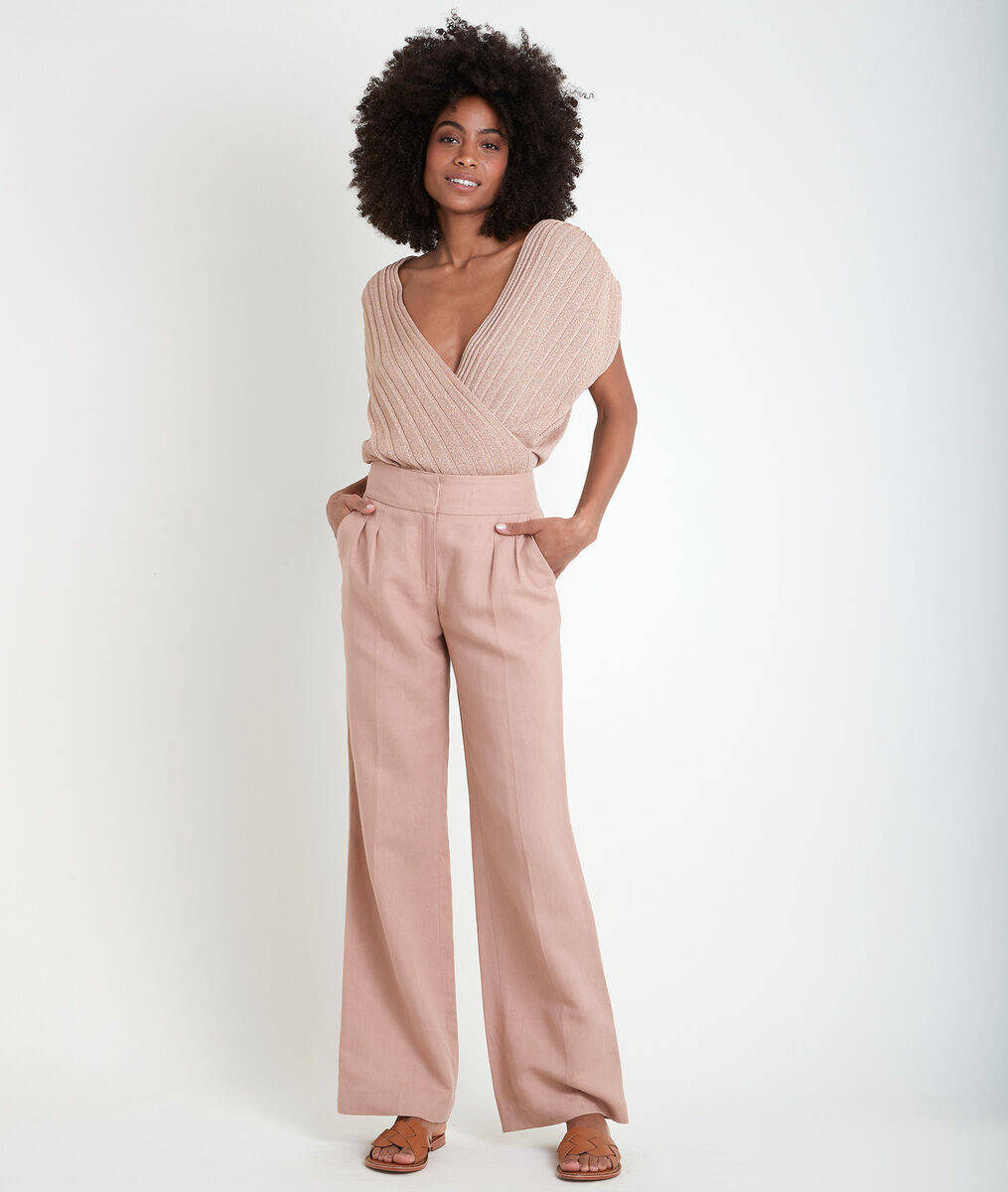 Galaxy pink wide-leg cotton and linen trousers | 1-2-3 Galaxy pink wide-leg cotton and linen trousers PhotoZ | 1-2-3
