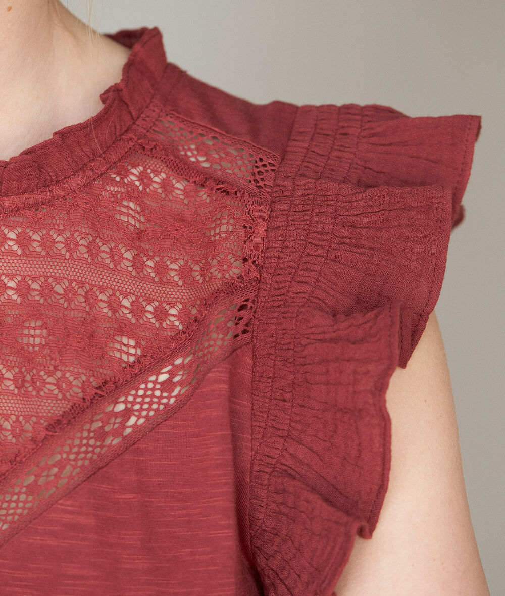 Flash garnet sleeveless cotton and lace T-shirt  PhotoZ | 1-2-3