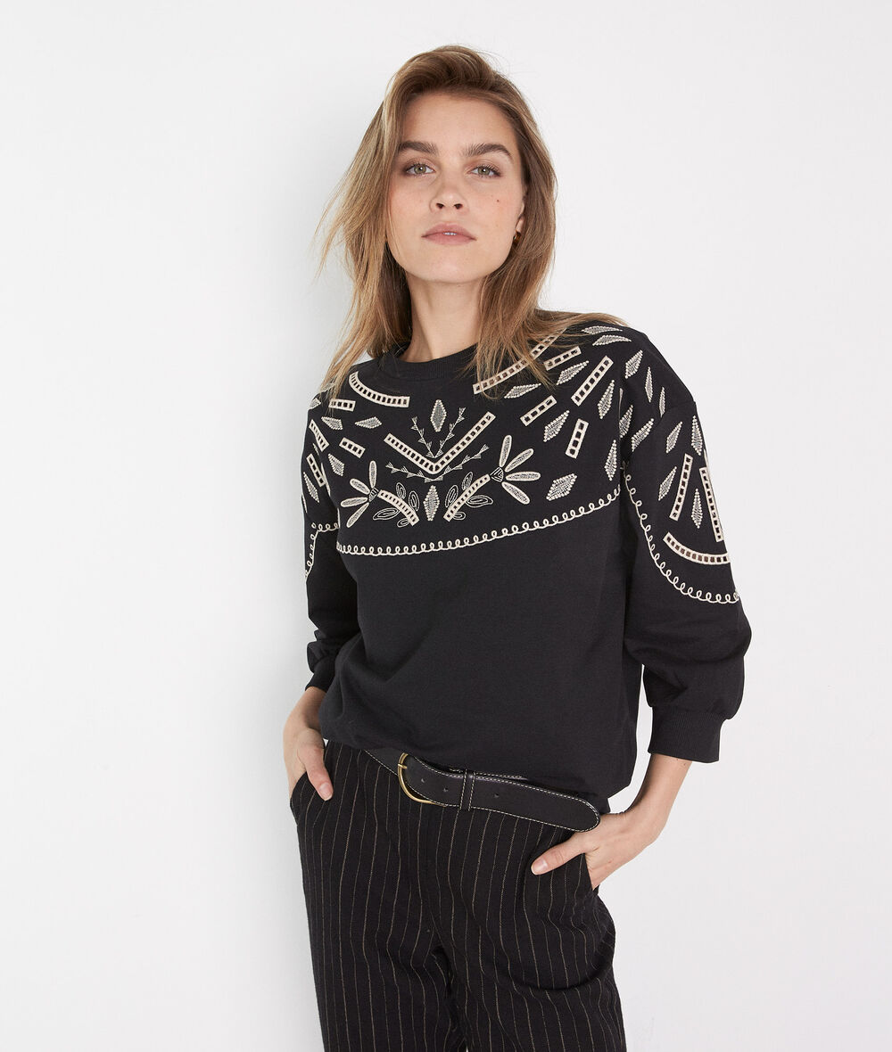 Fara black embroidered cotton sweatshirt  PhotoZ | 1-2-3