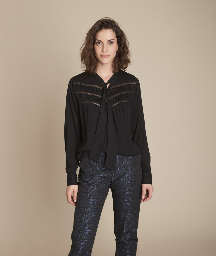 Moulin black lavaliere collar lace blouse black.