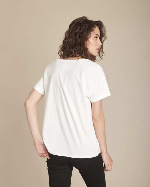 Caroline ecru screen-printed organic cotton t-shirt ecru.