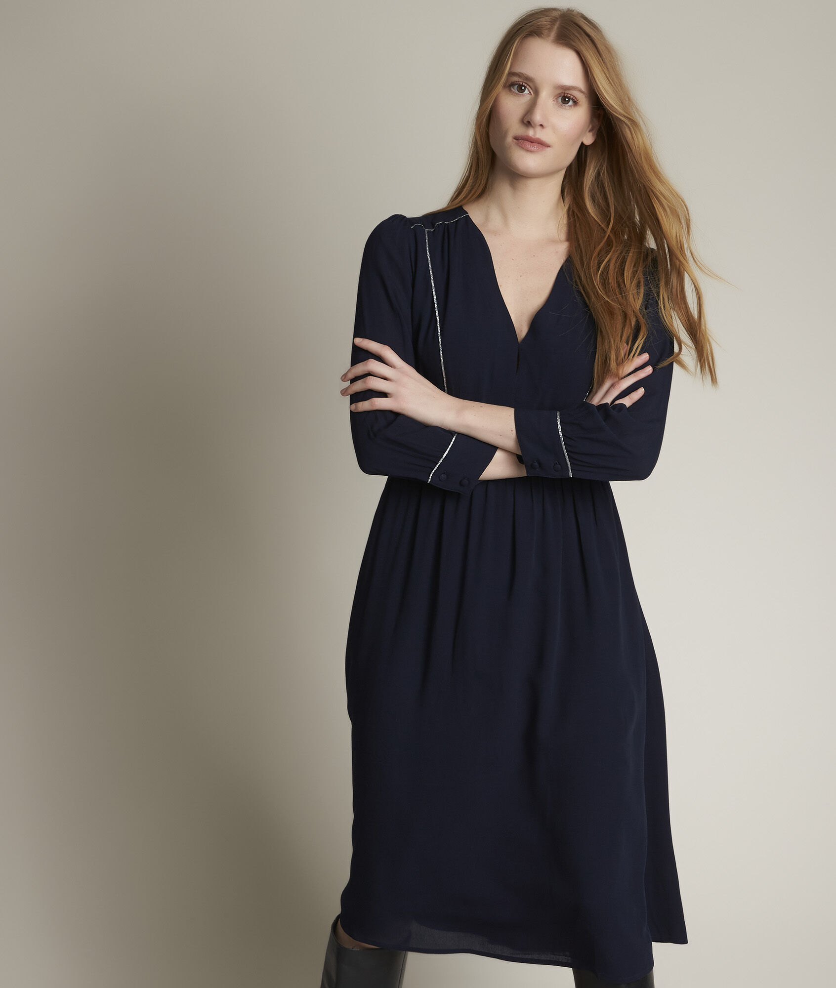 navy flare dress