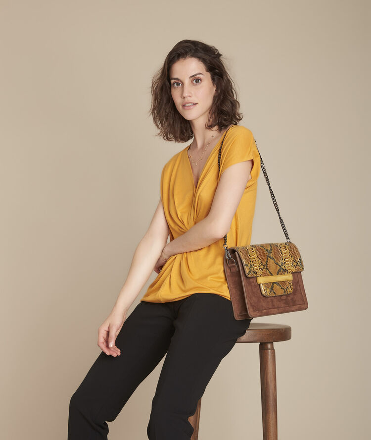 Carine yellow pleated wrap-over t-shirt sun.