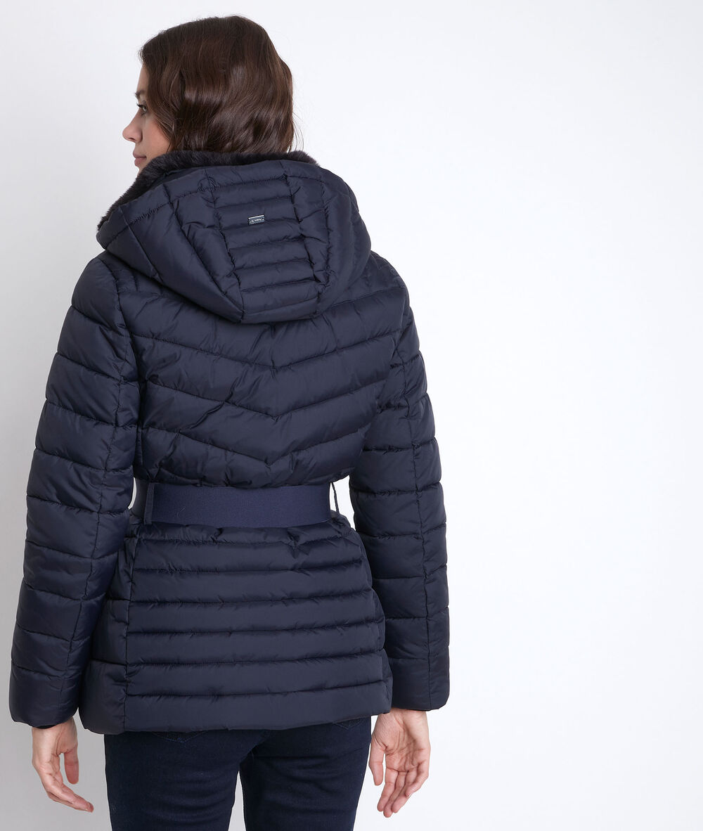 Bakori 3/4-length recycled polyamide down jacket marine.