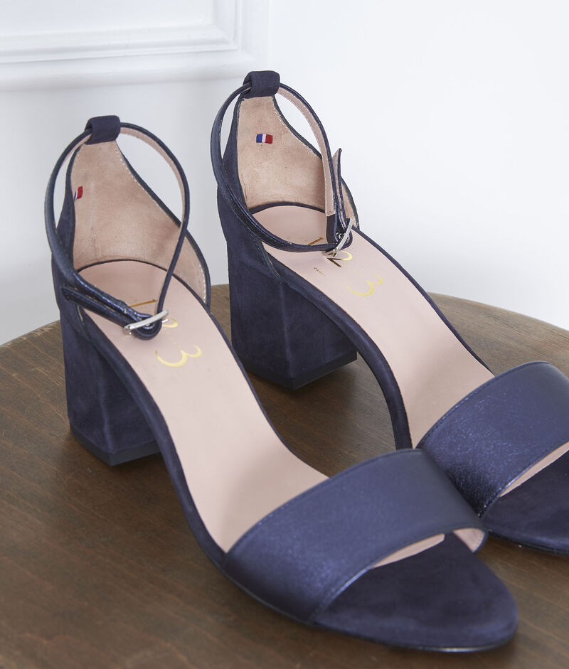 Khloe blue open-toed leather sandals navy.