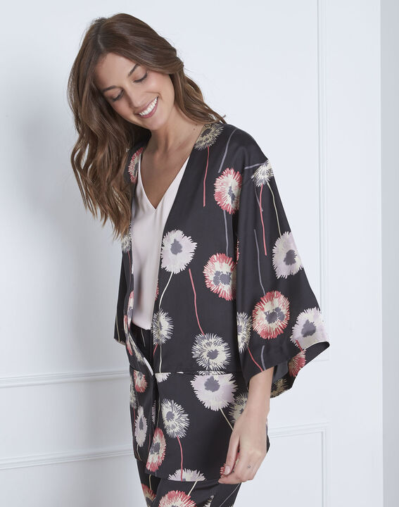Flore satin-effect black floral print kimono | 1-2-3 Flore satin-effect black floral print kimono PhotoZ | 1-2-3