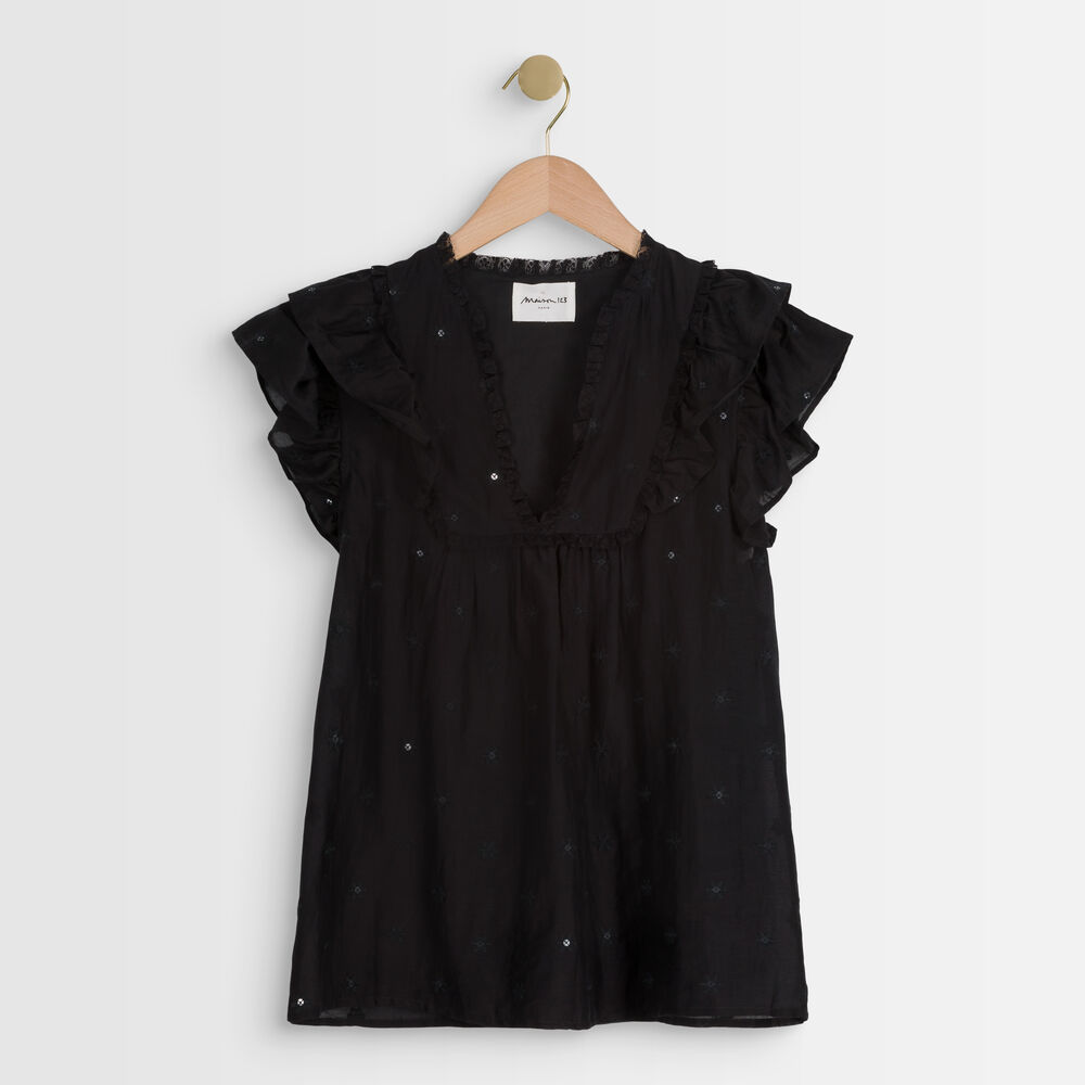 Tarin embroidered organic cotton blouse noir.