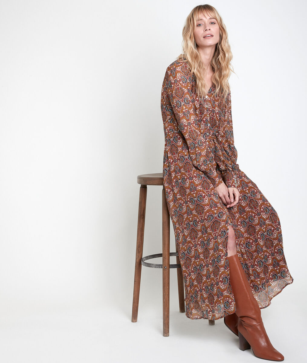 CARMEL camel-coloured maxi printed dress | 1-2-3 CARMEL camel-coloured maxi printed dress PhotoZ | 1-2-3