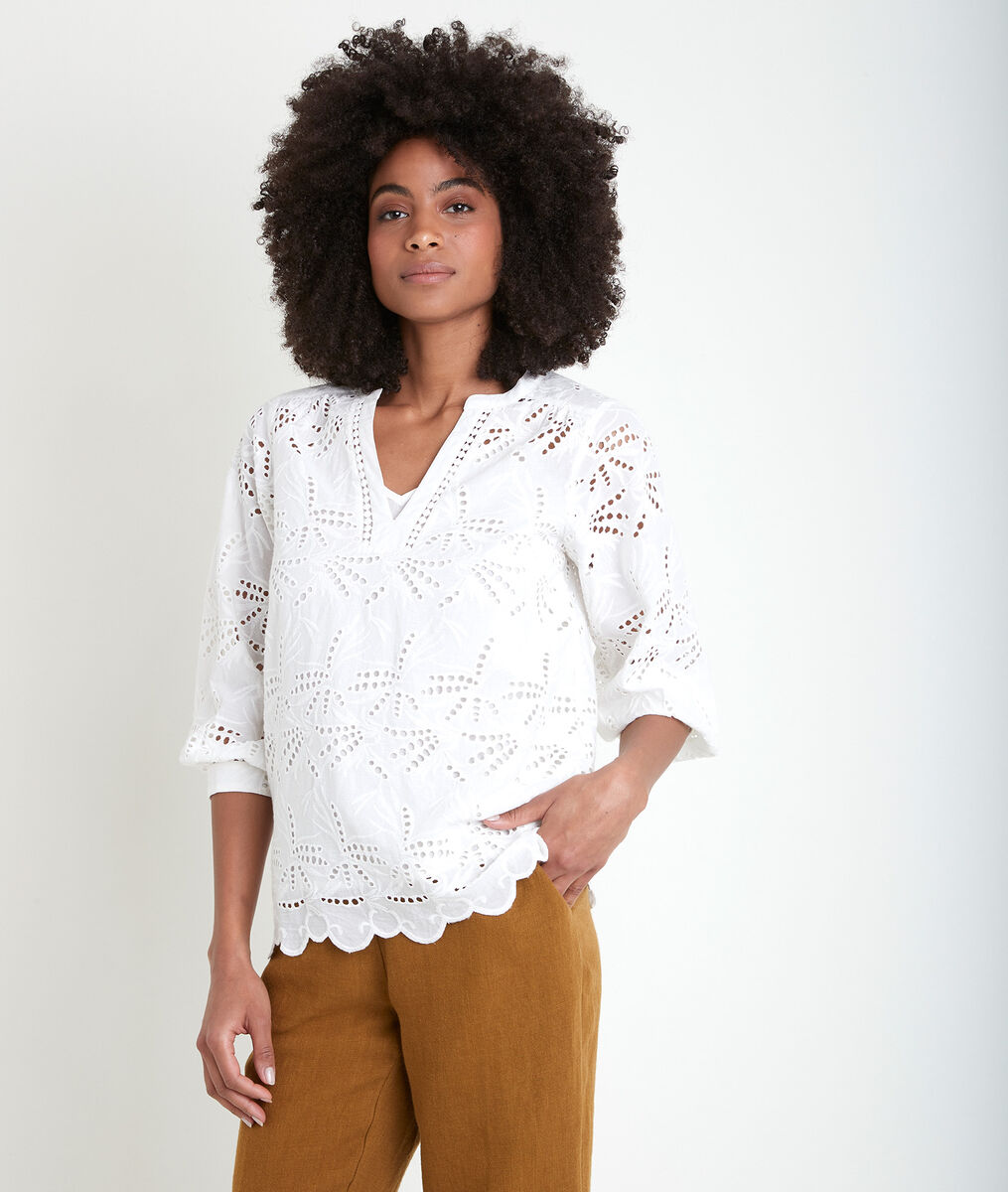 Tebene ecru embroidered organic cotton blouse | 1-2-3 Tebene ecru embroidered organic cotton blouse PhotoZ | 1-2-3