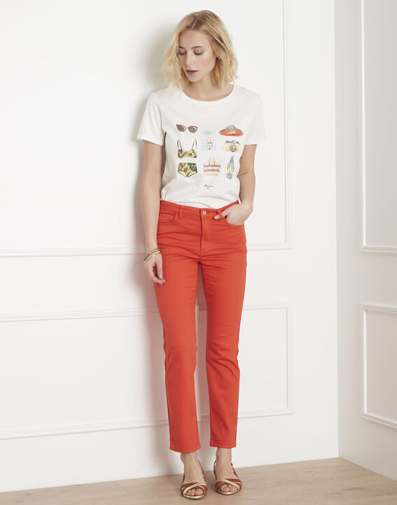 Opera coral straight jeans with pocket plait detail | 1-2-3 Opera coral straight jeans with pocket plait detail PhotoZ | 1-2-3