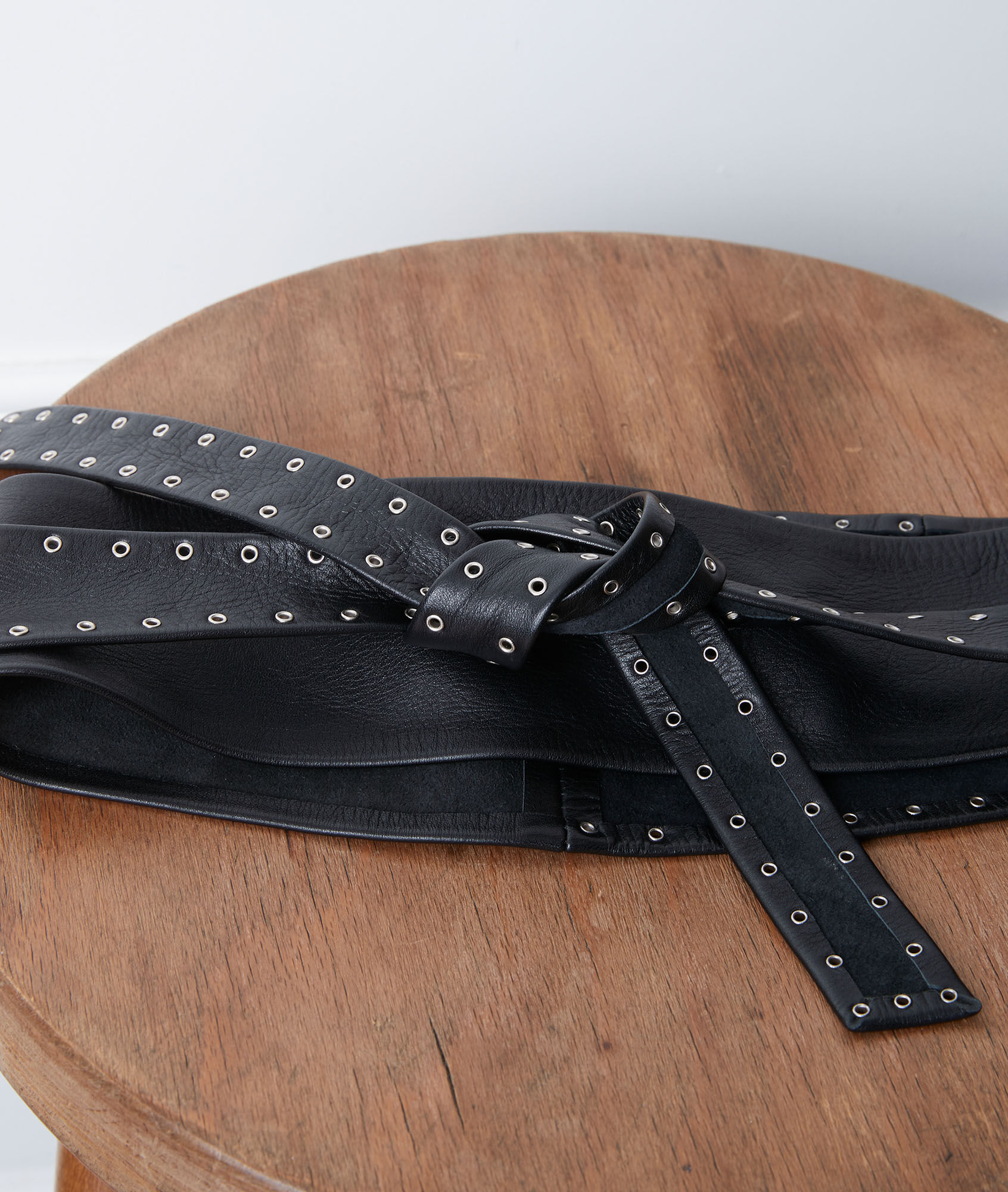 Sharon wide black leather tie belt Women Maison 123