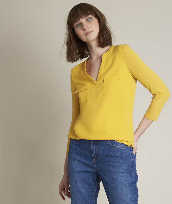 Genna yellow two-fabric blouse PhotoZ | 1-2-3