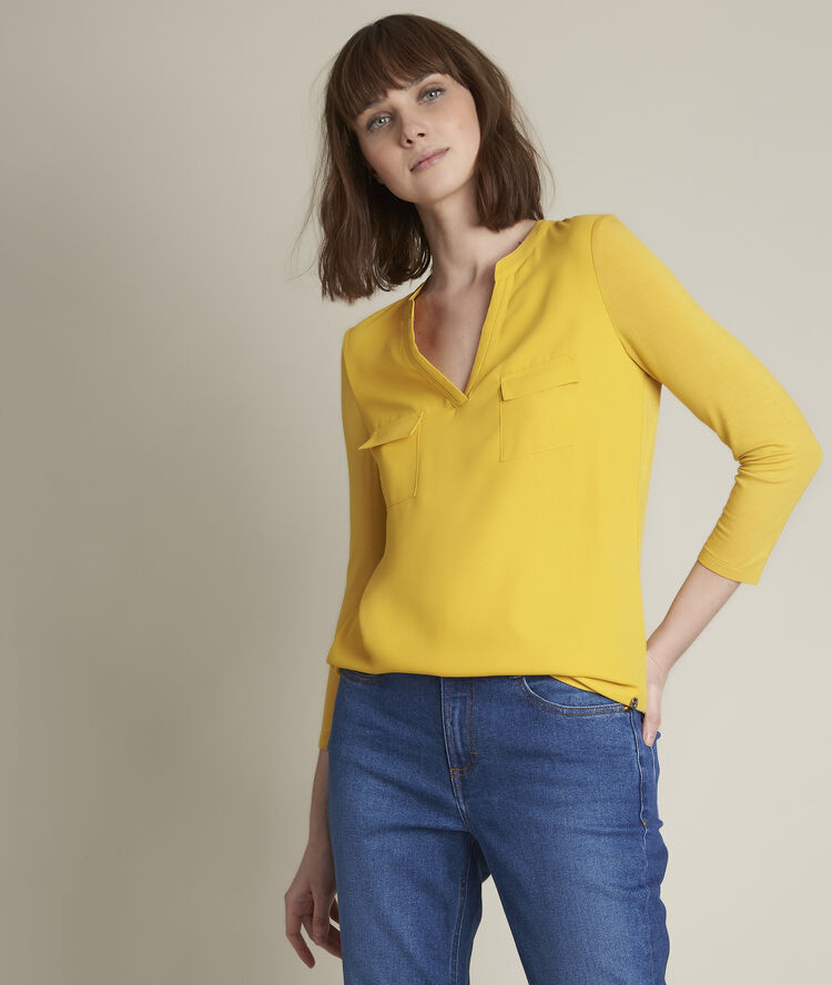 Genna yellow two-fabric blouse honey.