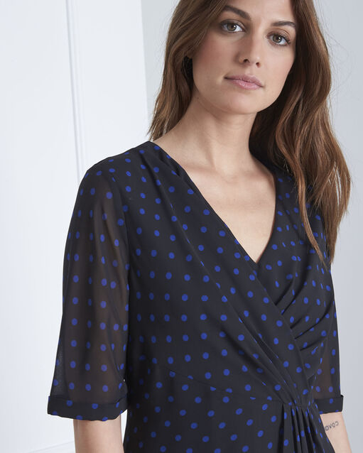 "lovely" dotted navy wrap dress navy.