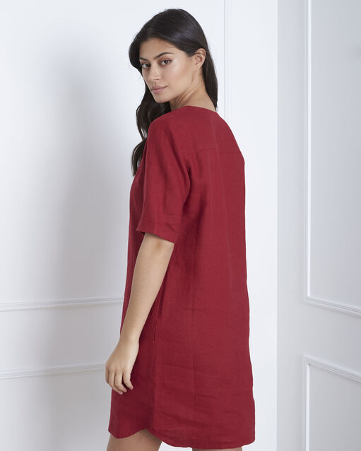 Loanne red linen dress dark red.