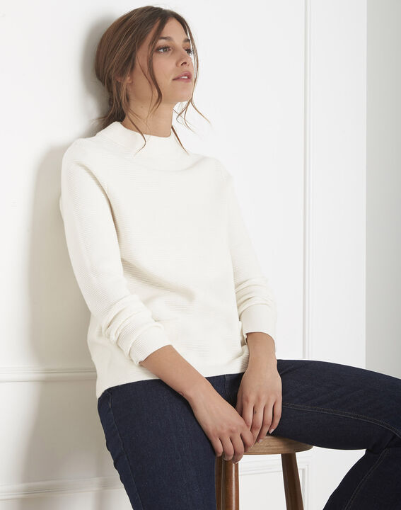 Belize ecru fine-knit funnel-neck pullover | 1-2-3 Belize ecru fine-knit funnel-neck pullover PhotoZ | 1-2-3