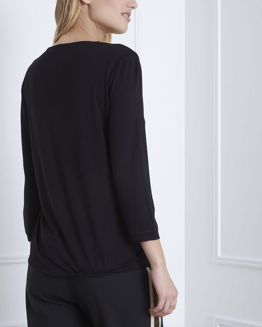 Black bi-material wrap around blouse black.