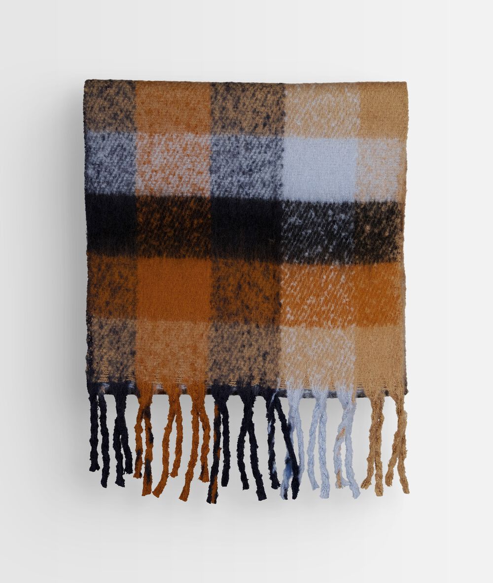 Haude thick check scarf bleu chambray.