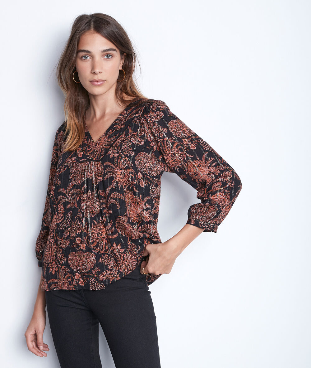 Tolly black and orange printed loose-fitting blouse PhotoZ | 1-2-3