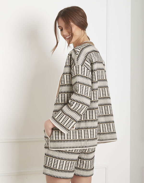 Freedom ecru ethnic print jacquard jacket ecru.