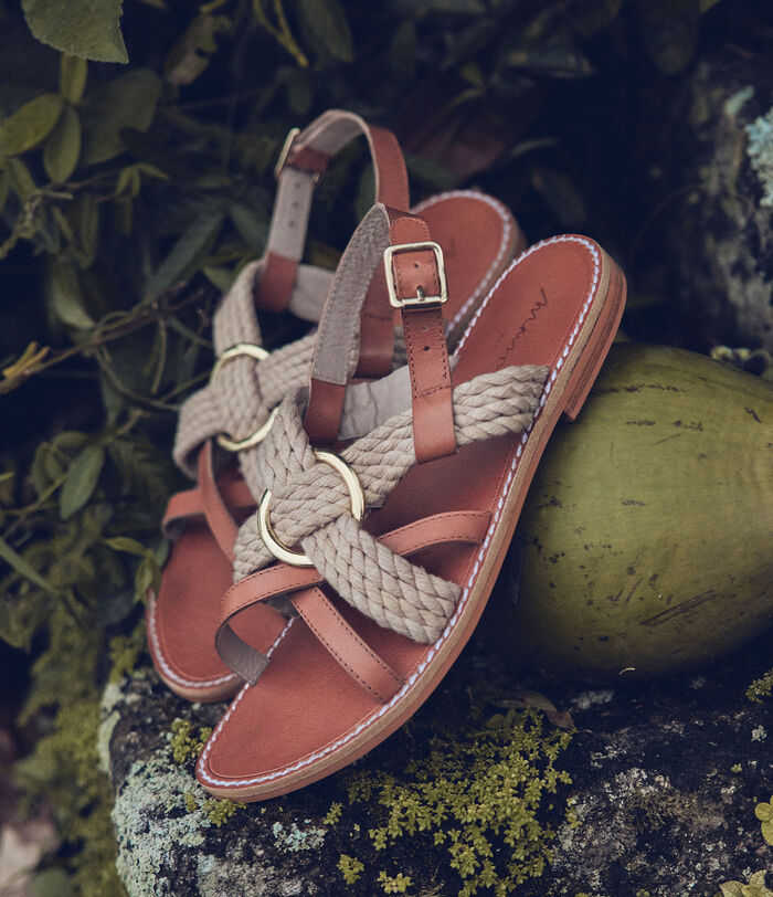 Victoria camel leather and rope flat sandals PhotoZ | 1-2-3