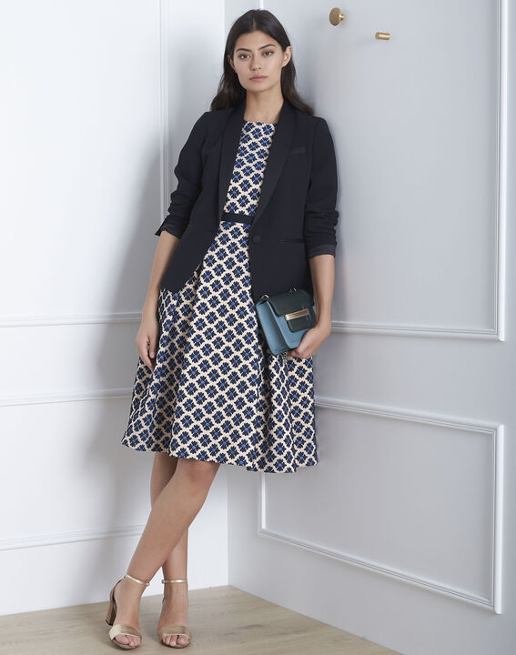 Hanne navy jacquard printed dress | 1-2-3 Hanne navy jacquard printed dress PhotoZ | 1-2-3