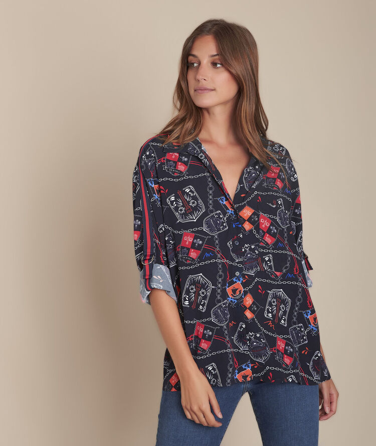 Cathleen navy crest print shirt navy.