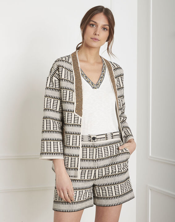Freedom ecru ethnic print jacquard jacket | 1-2-3 Freedom ecru ethnic print jacquard jacket PhotoZ | 1-2-3