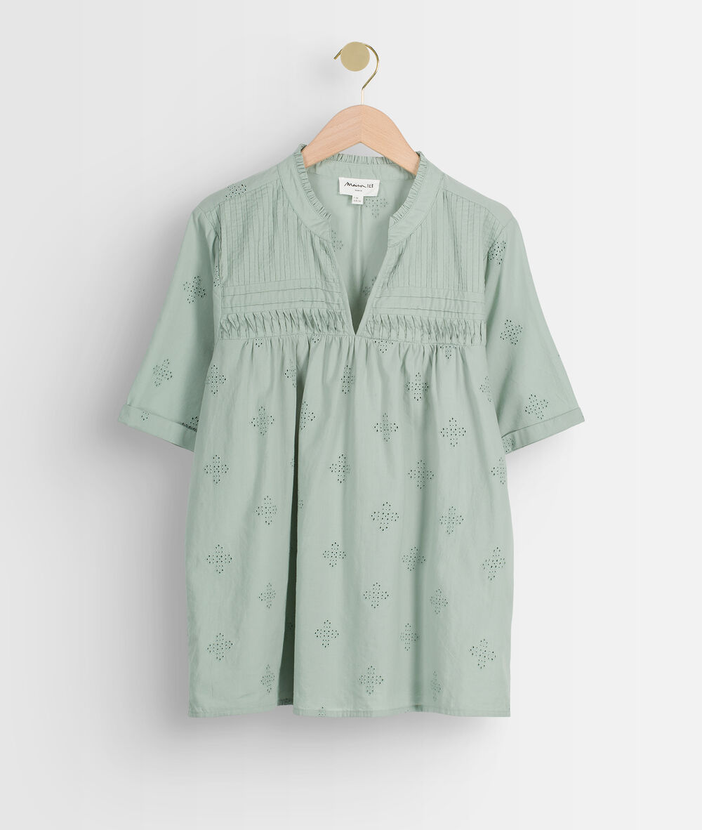 Tobias v-neck mint embroidered blouse menthe.
