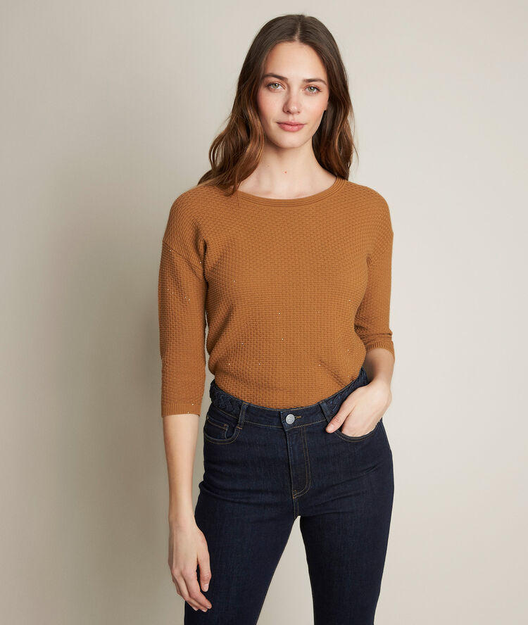 Davina tobacco pullover with sequins guava.