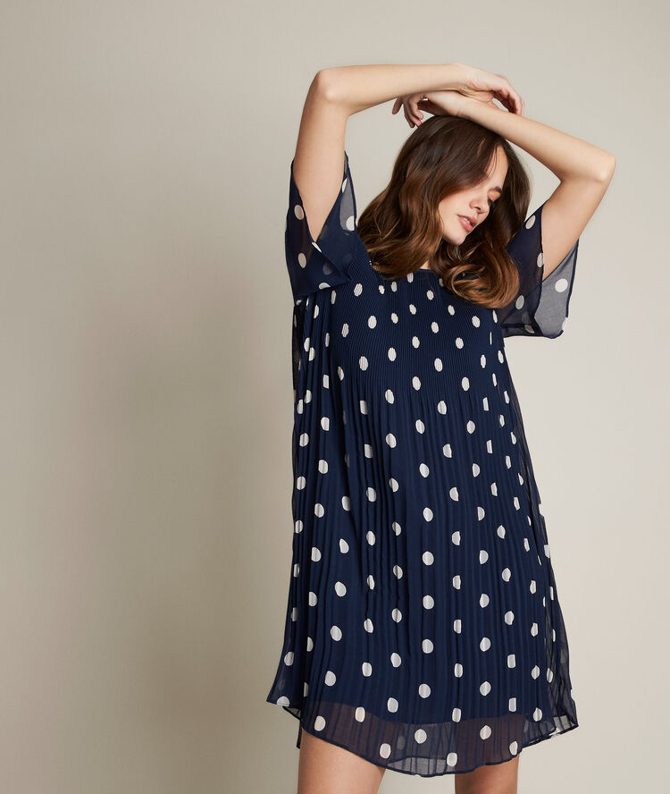 Coralia pleated polka dot dress violet.