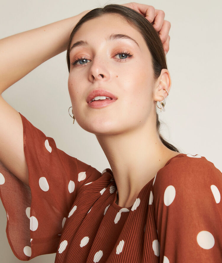 Coralia pleated polka dot dress cinnamon.