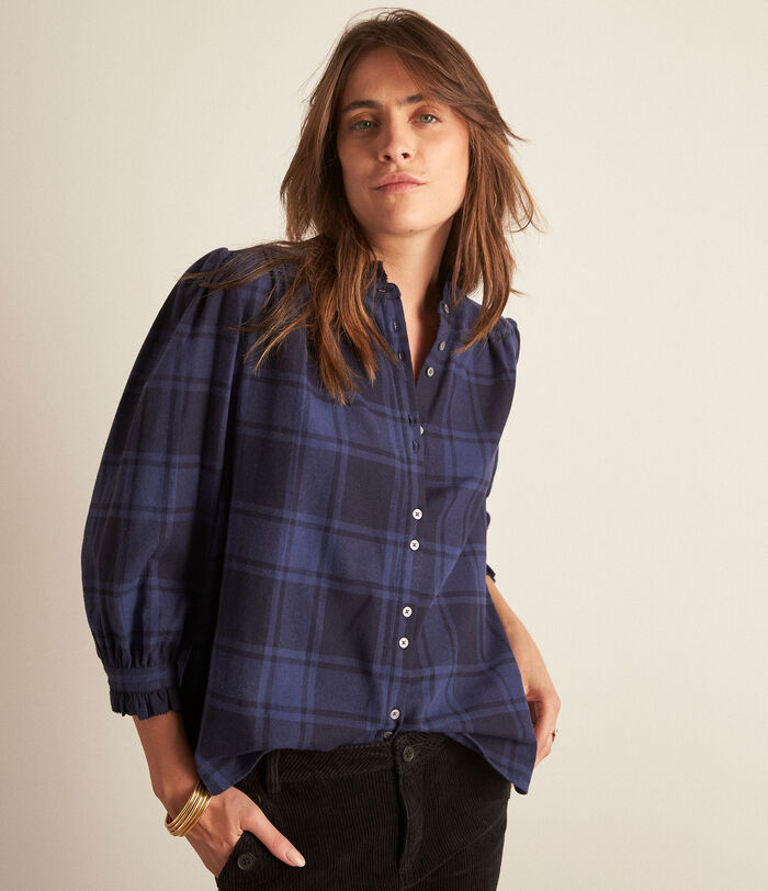 Clarence blue checked cotton blouse