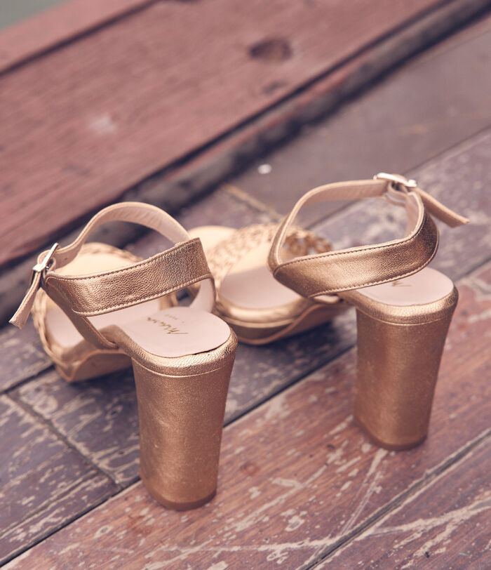 Sandales à talon en cuir canné doré Valeska PhotoZ | 1-2-3