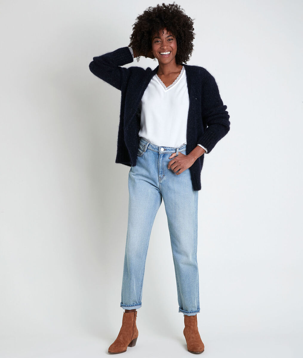 WILSON ecru dual-fabric V-neck top | 1-2-3 WILSON ecru dual-fabric V-neck top PhotoZ | 1-2-3