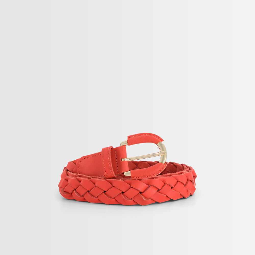 Swan guava-coloured leather braid belt goyave.