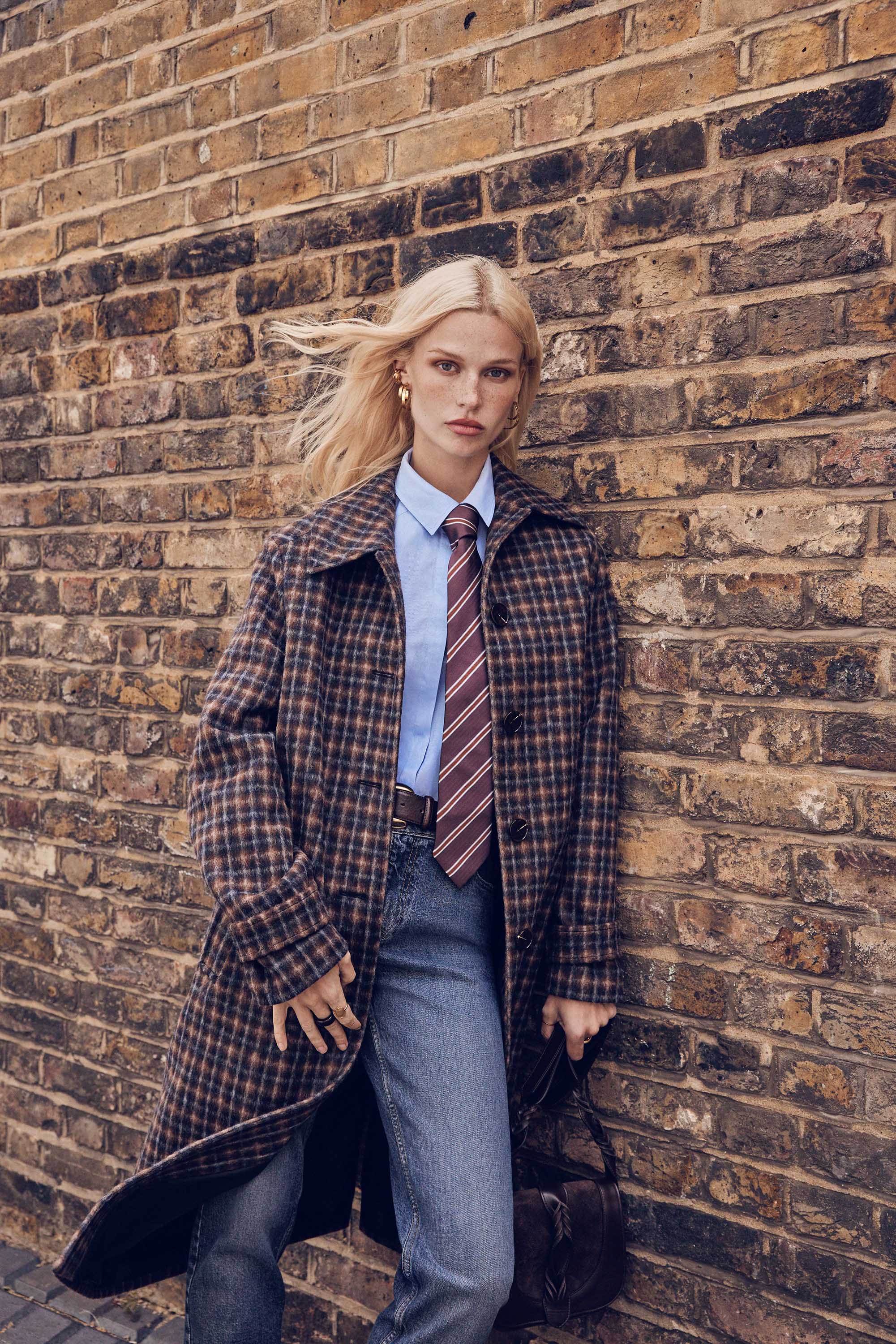 CONSTANT check patterned wool blend coat woman | Tobacco | Maison 123
