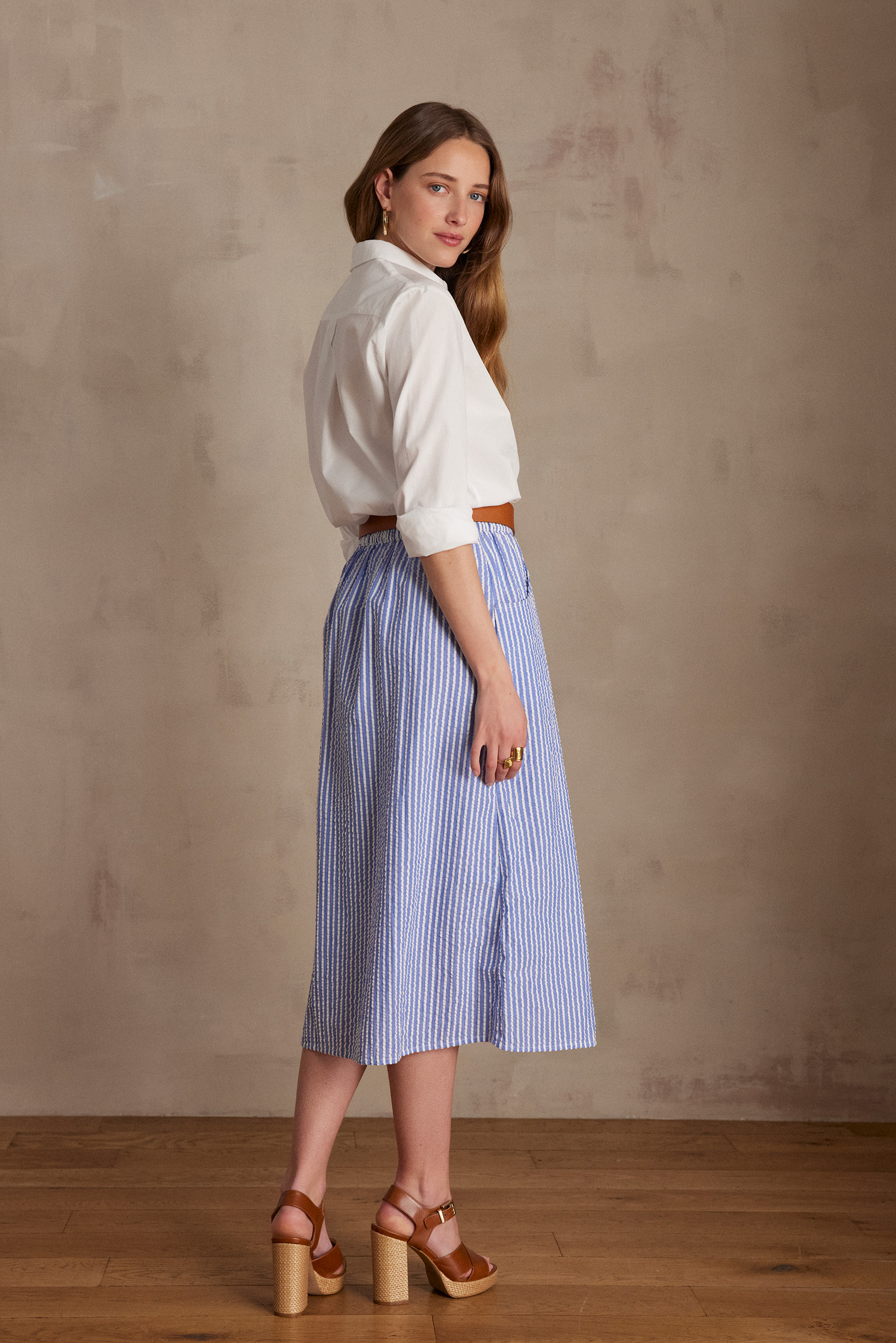 公式【1JINN STUDIO】 Striped Cotton A-Line Skirt ２色 Cotton Seersucker A-Line Skirt | Talbots