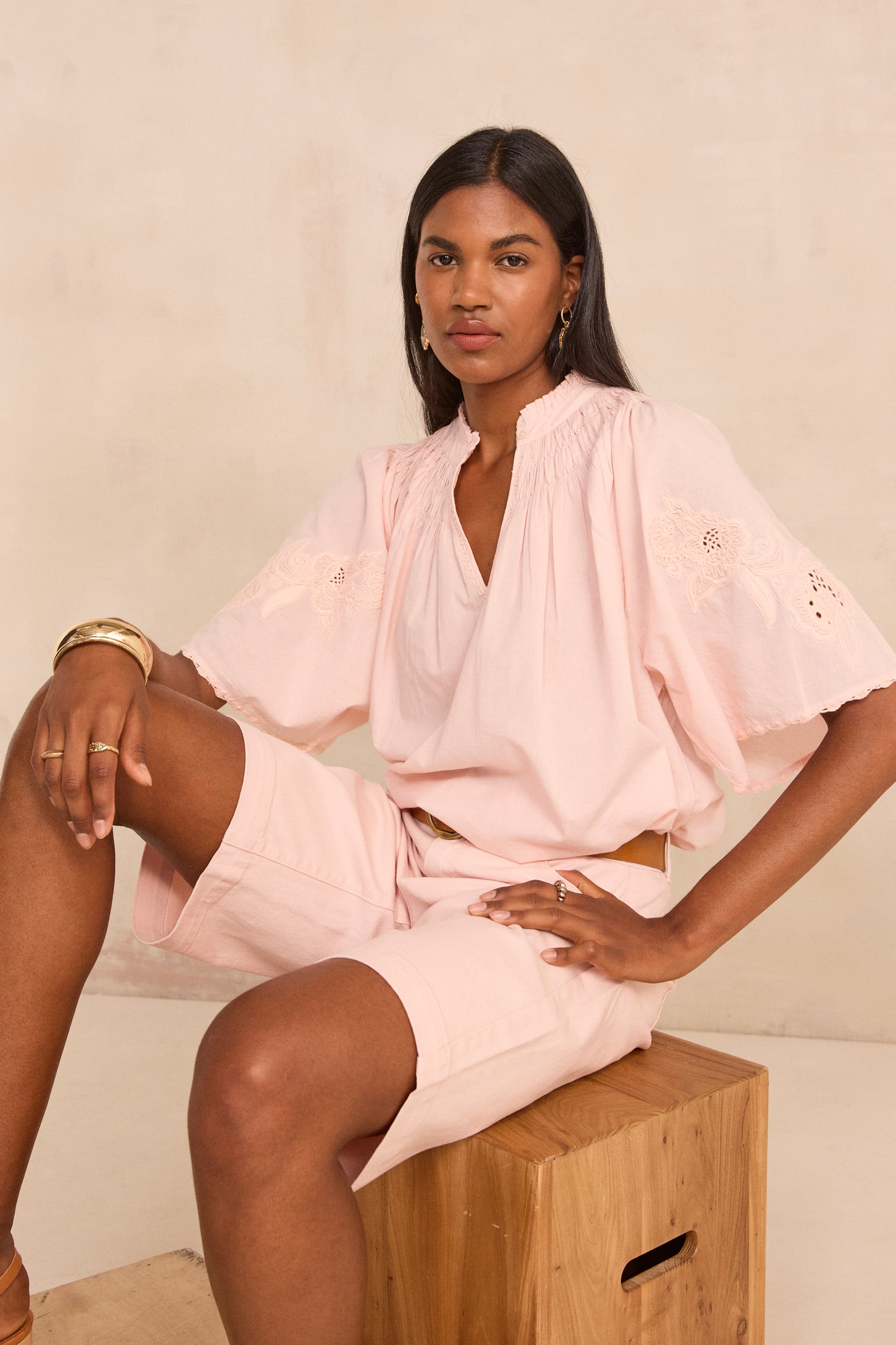 Embroidered short-sleeved cotton blouse SACHA woman | PRIMEROSE