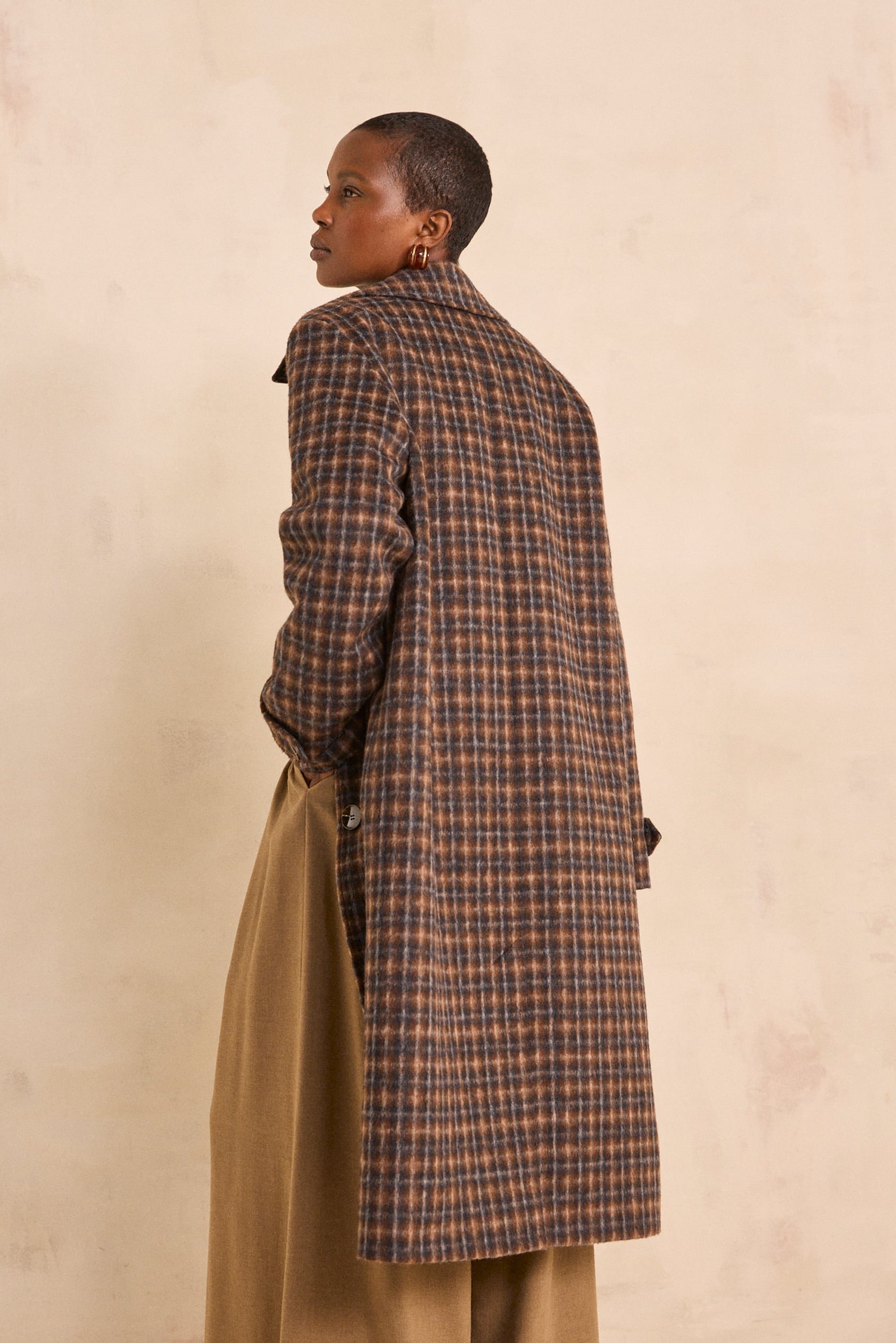 CONSTANT check patterned wool blend coat woman | Tobacco | Maison 123